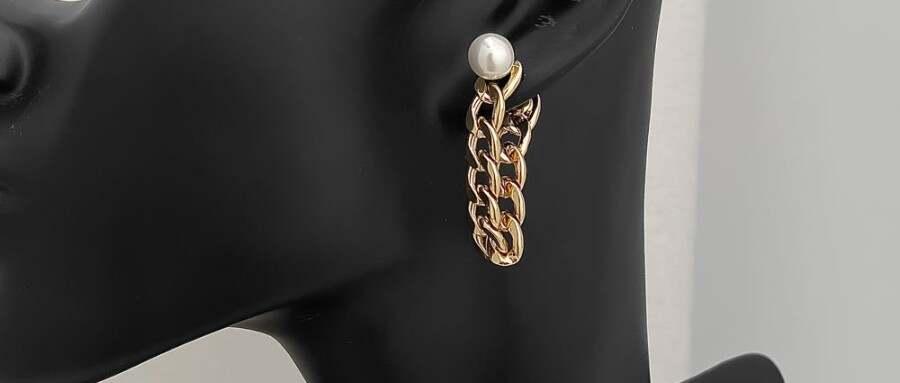 Fashion Design 18k Real Gold Plated Pearl Chain Link Drop Earrings