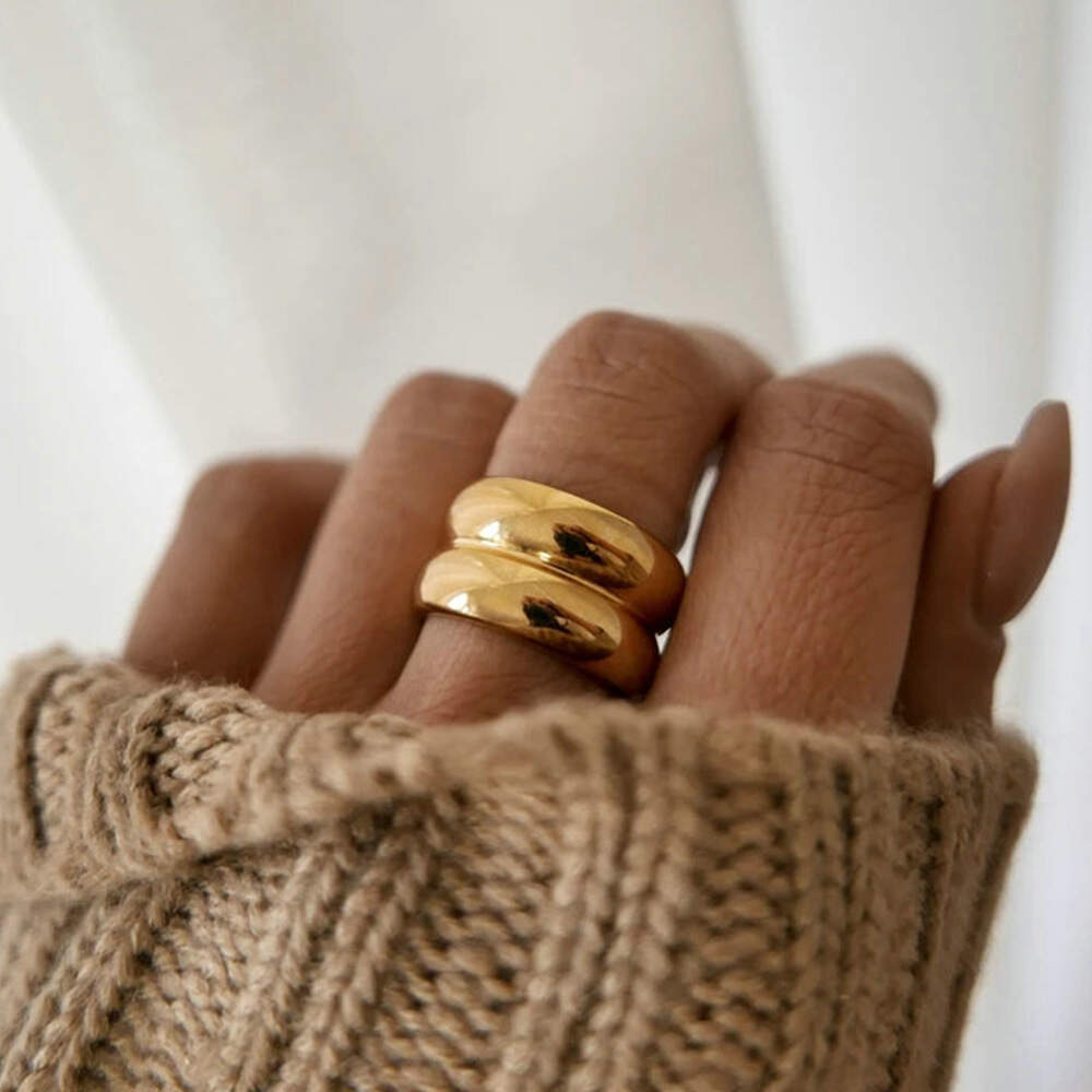 High Quality PVD Gold Plated Stainless Steel Double Layered Chunky Finger Ring