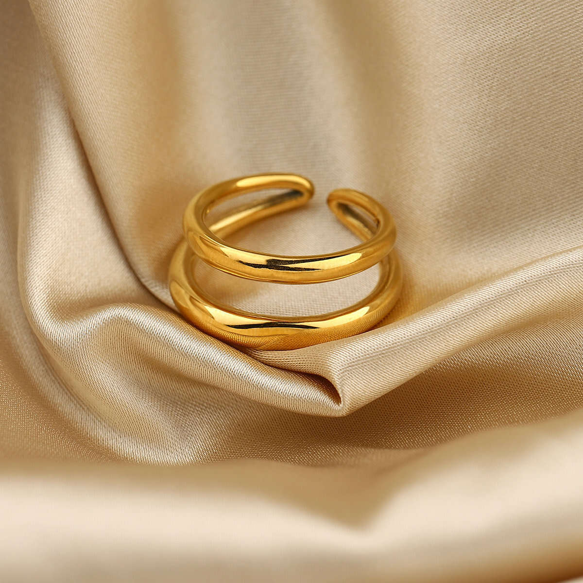 Fashion Jewelry 18k Gold Plated Stainless Steel Chain Link Adjustable Finger Ring