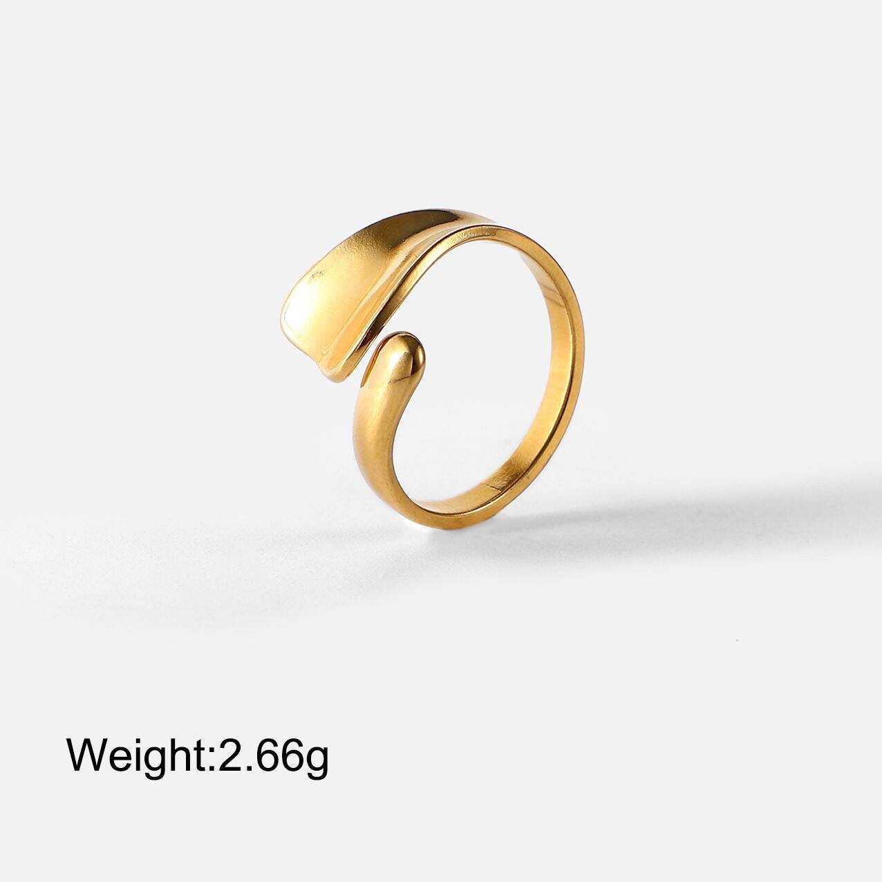 18k Real Gold Plated Stainless Steel Minimalist Geometric Adjustable Open Ring