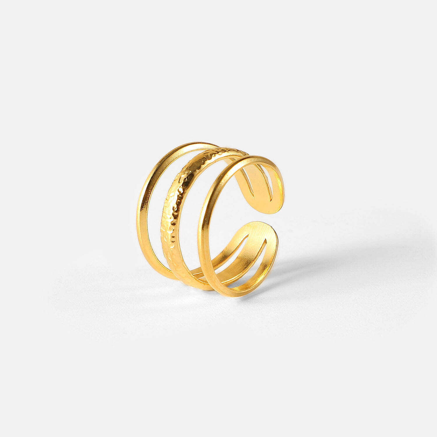 18k Real Gold Plated Stainless Steel Multilayered Design Adjustable Ring