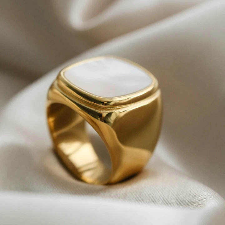 Ins Style 18k Gold Plated Stainless Steel Geometric Square Shell Finger Ring