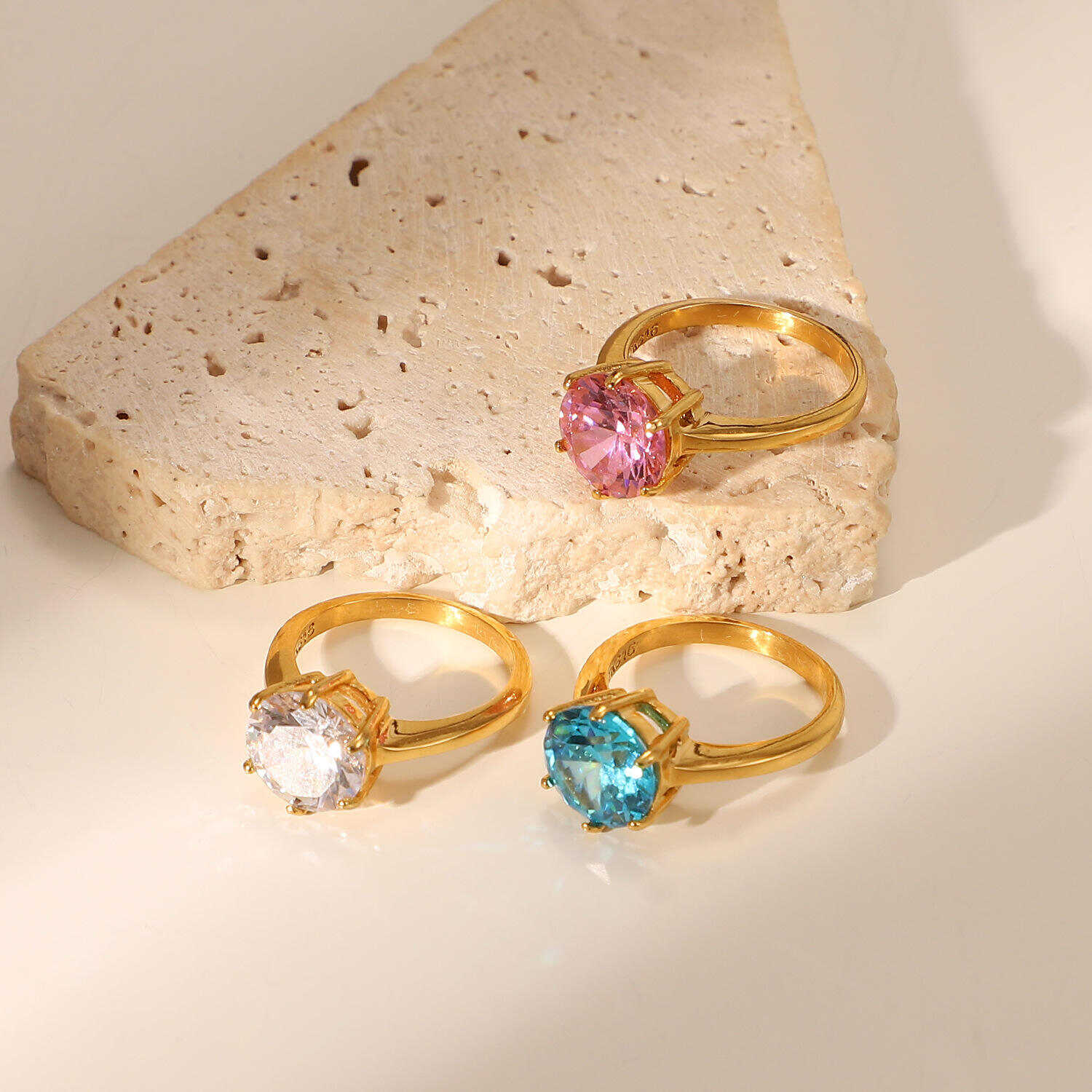 18k Gold Plated Stainless Steel Colorful Shiny CZ Finger Ring