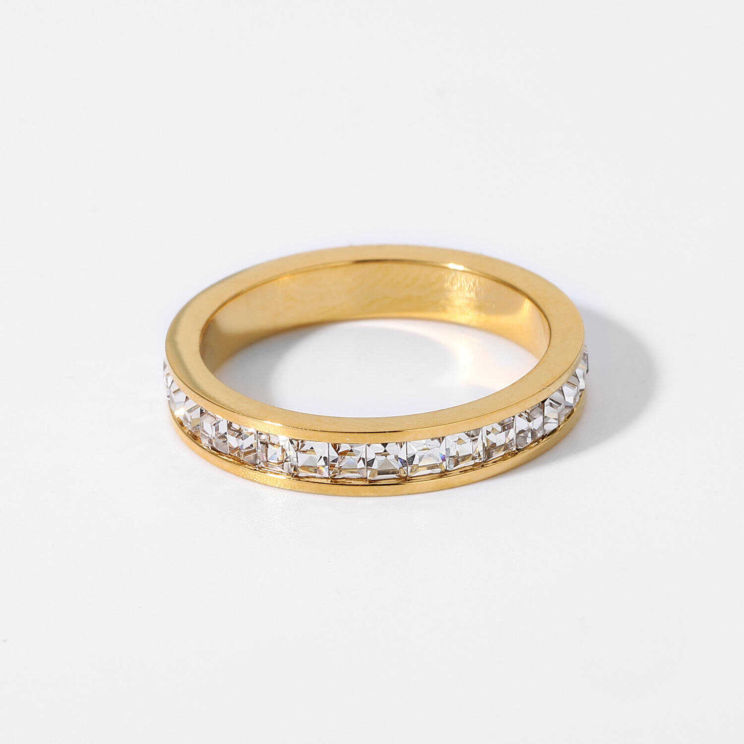 New Arrival Gold Plated Stainless Steel Minimalist Single Line CZ Finger Ring