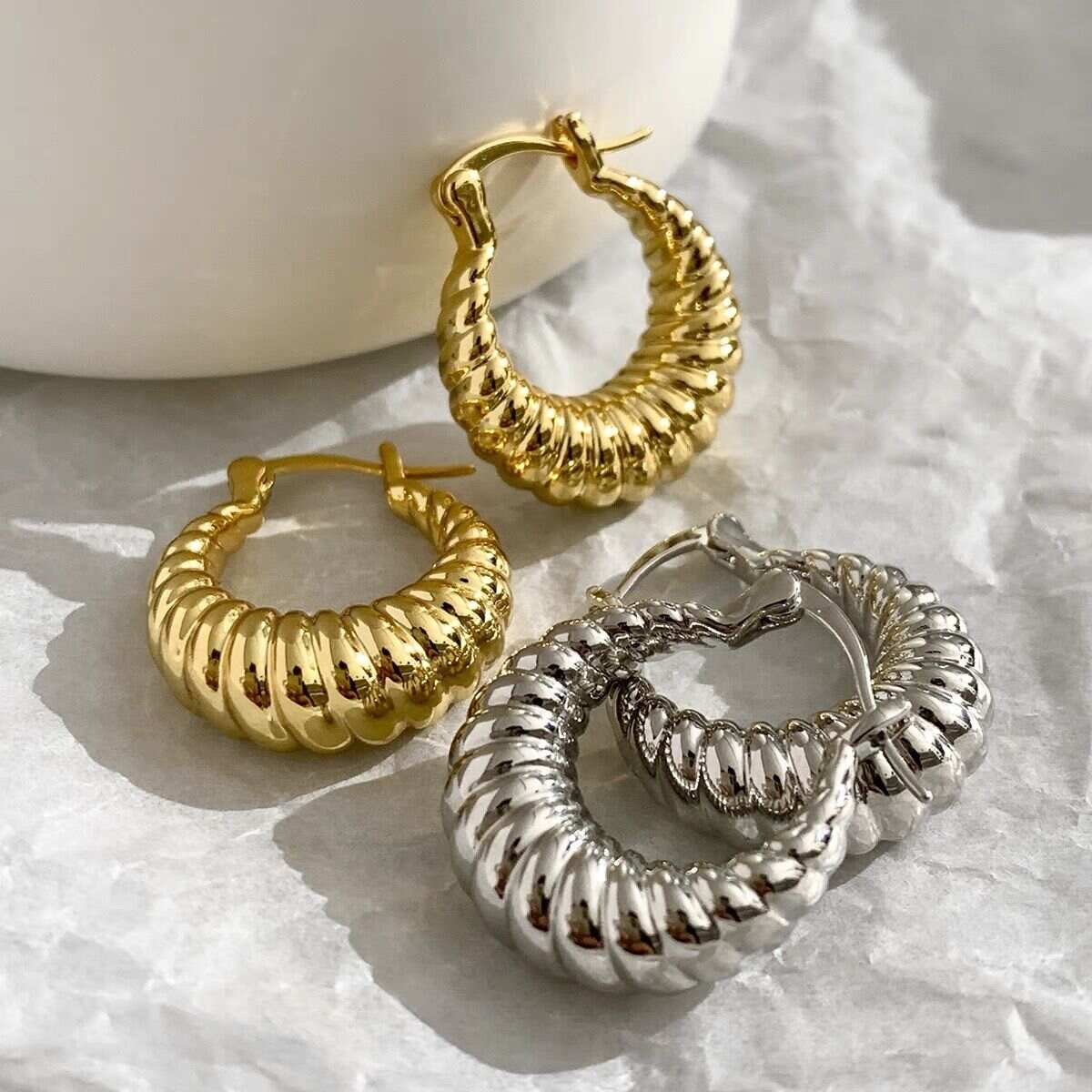 Retro Croissant Chunky Twisted Hoop Earrings For Women