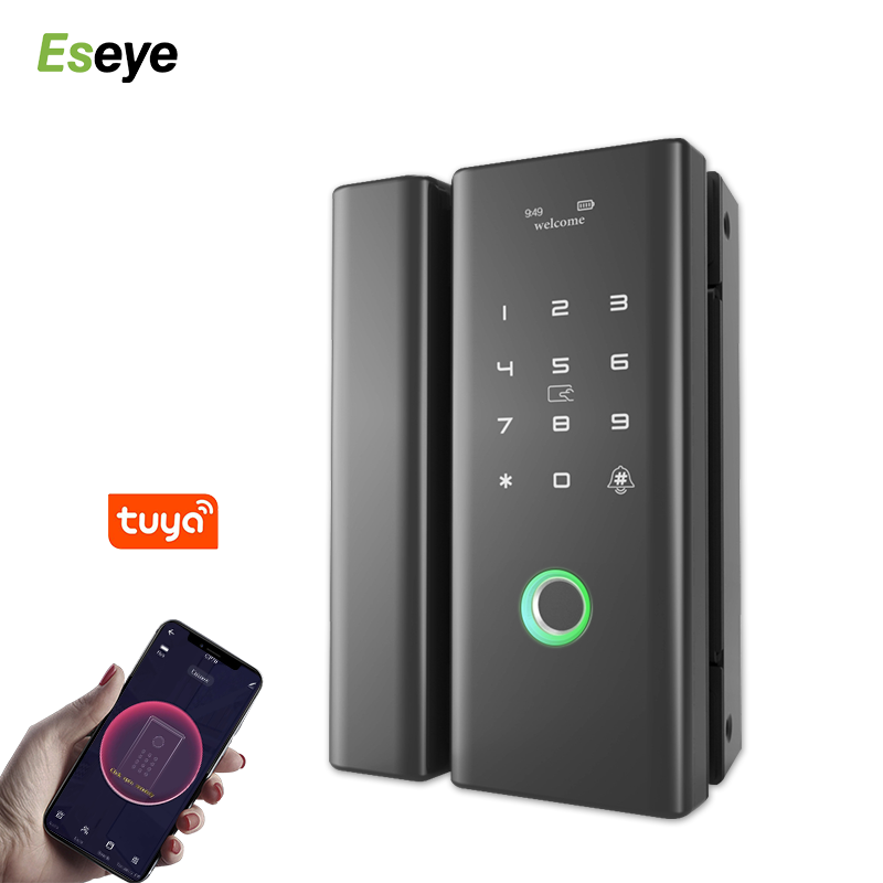 Eseye WiFi Remote Control Tuya Biometric Fingerprint Digital Smart Glass Door Lock