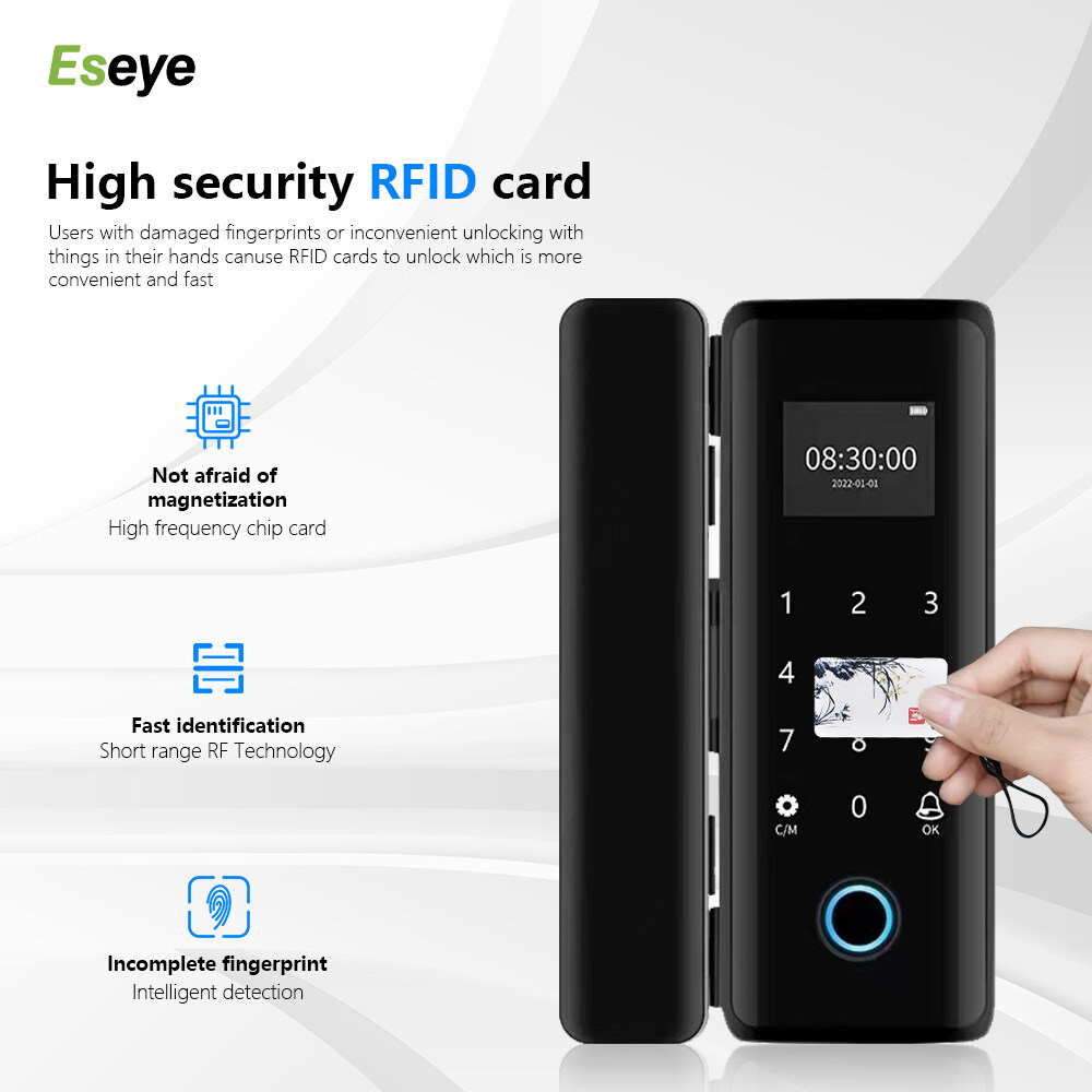 Thẻ RFID Mã HS, Mã thẻ RFID, khóa cửa dấu vân tay cho cửa kính, khóa dấu vân tay cho cửa kính trượt, khóa cửa wifi điện tử