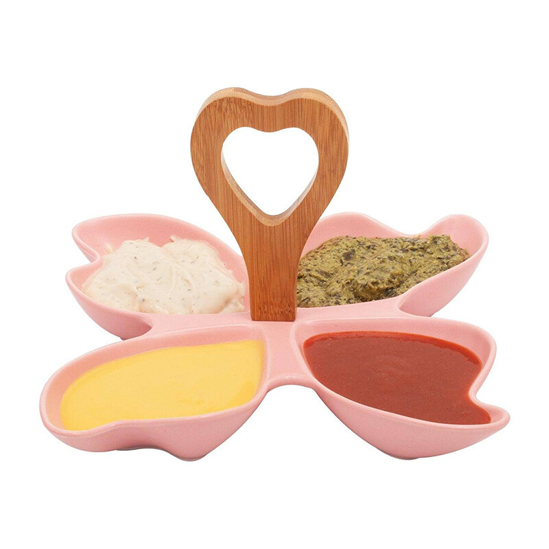 compartment sauce; dip bowl with handle; ceramic snack bowl