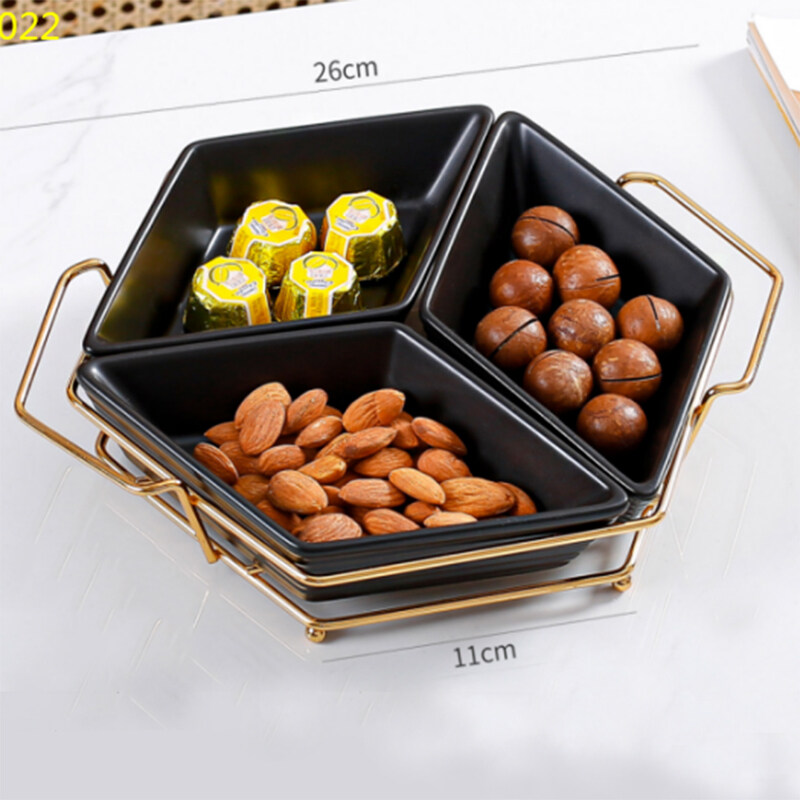 Modern Diamond-Shaped Grid Snack And Dip Nut Bowl With Rack