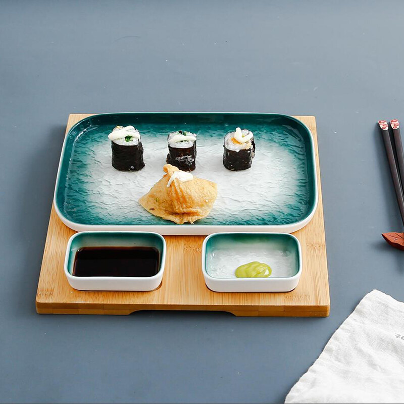 Japanese Style Square Plate Set With Sauce Dish For Steak Sushi