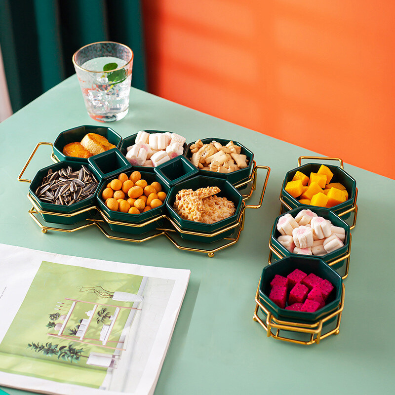 dry fruit dish; snack divider plate; ceramic snack serving dishes