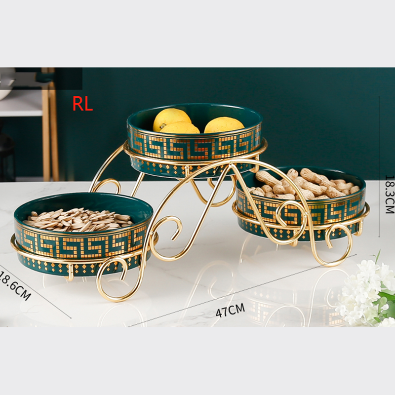 3 Tier Royal Gold Pattern Ceramic Fruit Bowl With Stand