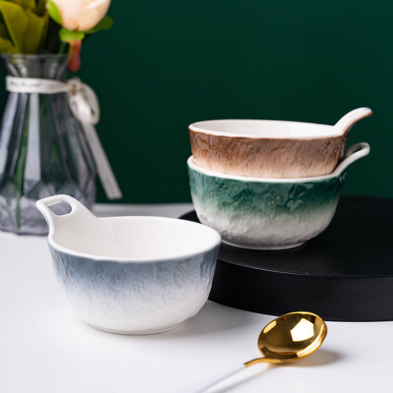 cereal bowl and spoon; ceramic dessert bowl; porcelain dessert bowl