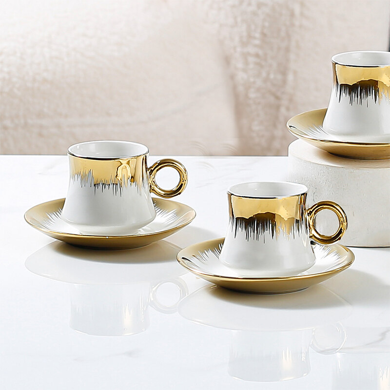 Middle East Luxury White And Gold Gradient Coffee Cup Set