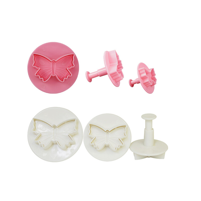 3PCS Butterfly Fondant Stamper 3D Plunger Cutters Sugarcraft Cake Cookie Cutter Decorating Mold Tools