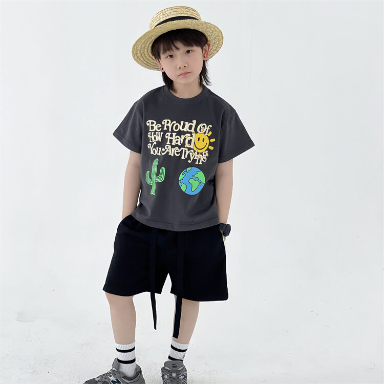 Puff Printing Casual Thick Cotton Kids T Shirt