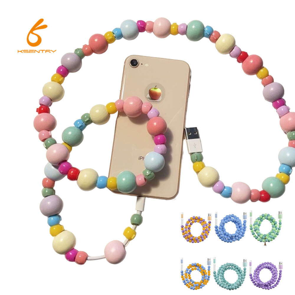 Wholesale customizable Fashionable  braided  beads  type C/andriod/iphone usb data charging cable