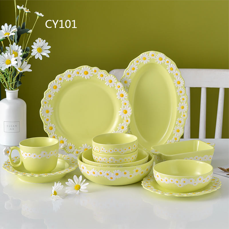 Creative Ceramic Green Plates And Bowls Underglaze Dish Sets