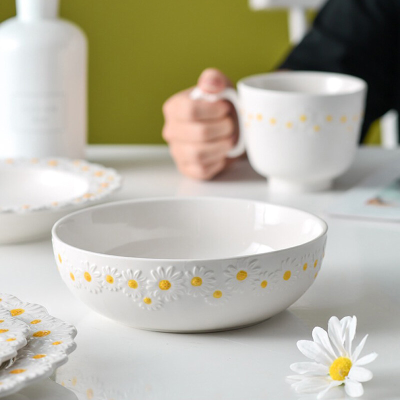 embossed dinner set,green and white dinner sets,flower plates set