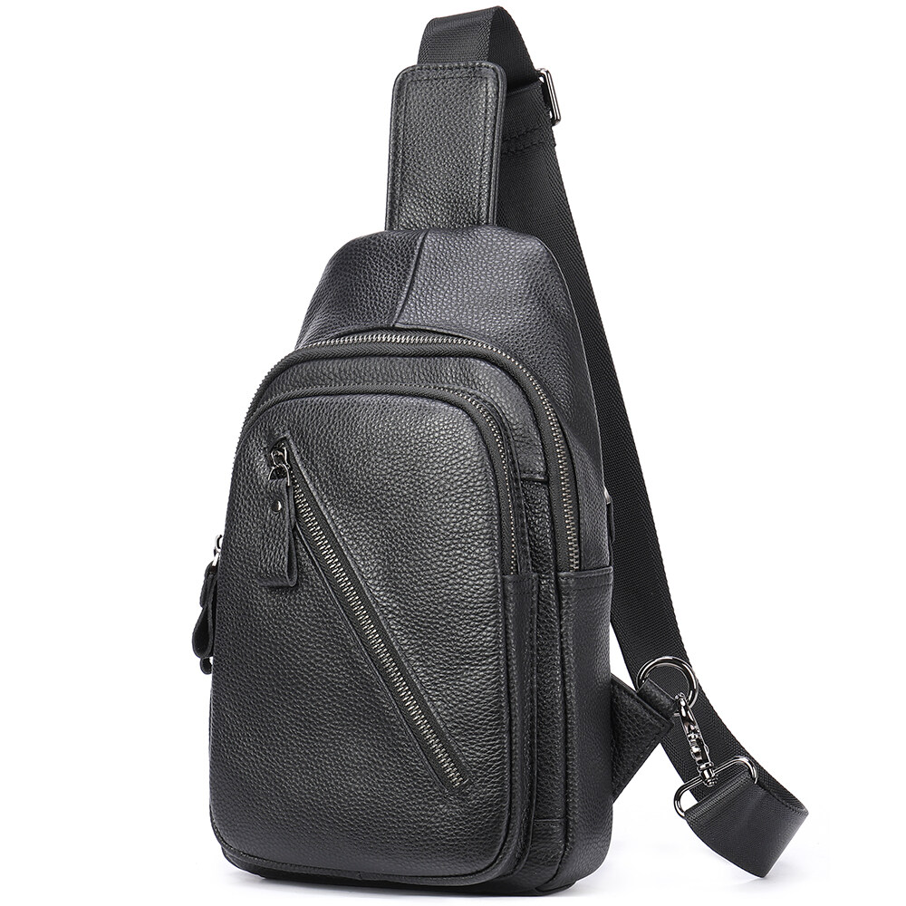 Casual Mens Shoulder Crossbody Bag Daypack Leather Sling Bag Genuine Leather Chest Bag for Men