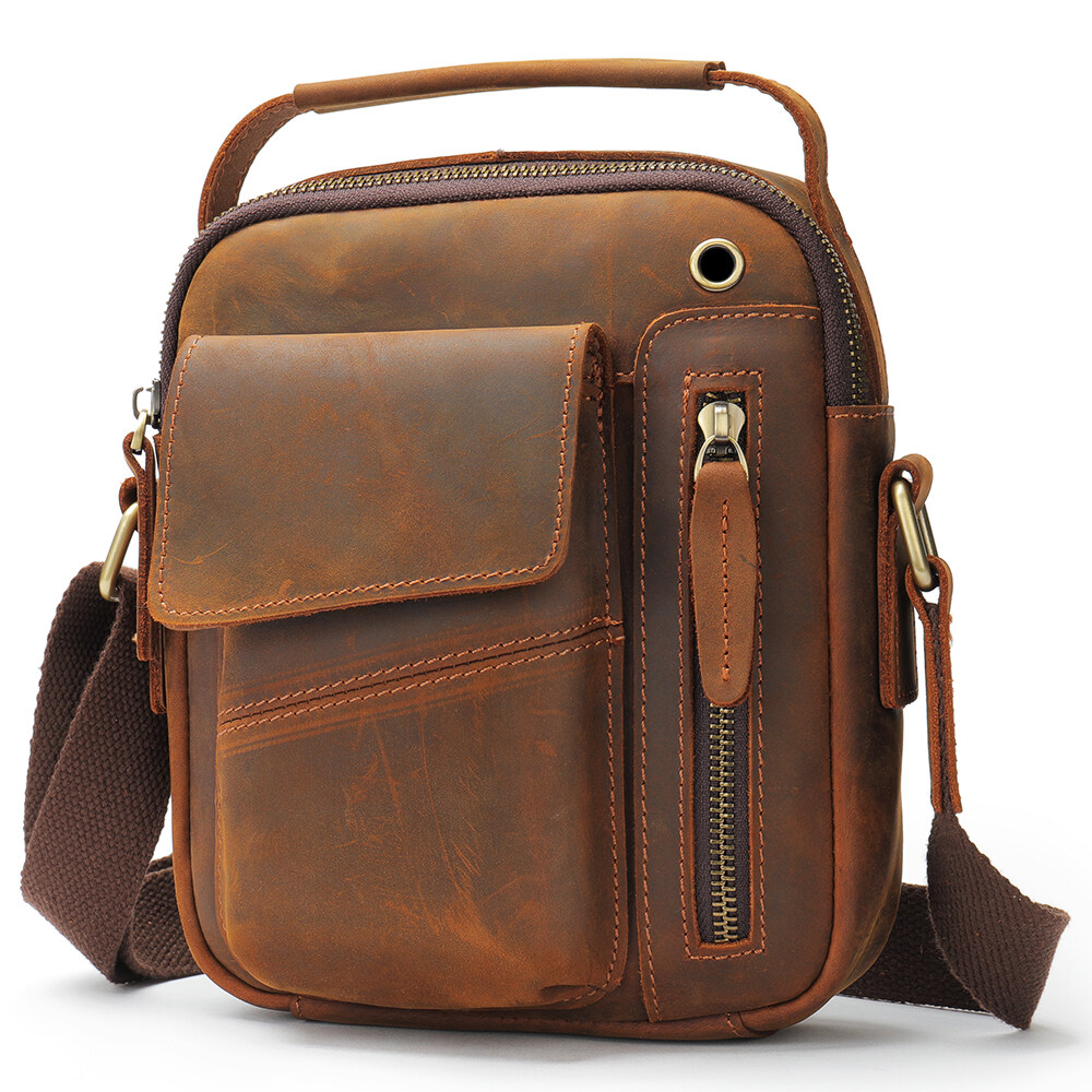 Men's Shoulder Bag Crazy Horse Leather Crossbody Bags