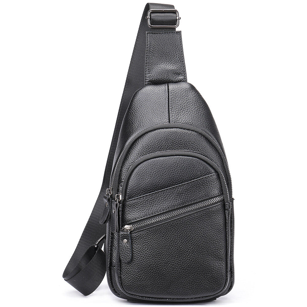 Men's Genuine Leather Waterproof Daypack Leather Chest Sling Bag Shoulder Crossbody Bag Chest Bags for Men