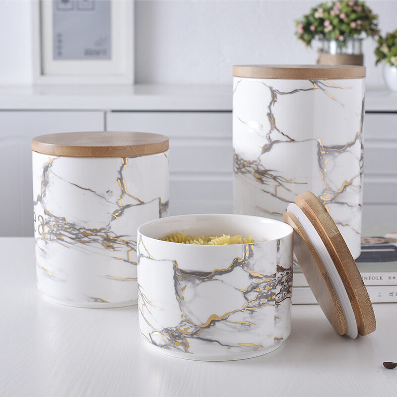 Wholesale Marble Pattern Spice Jar White Sugar Tea Canisters