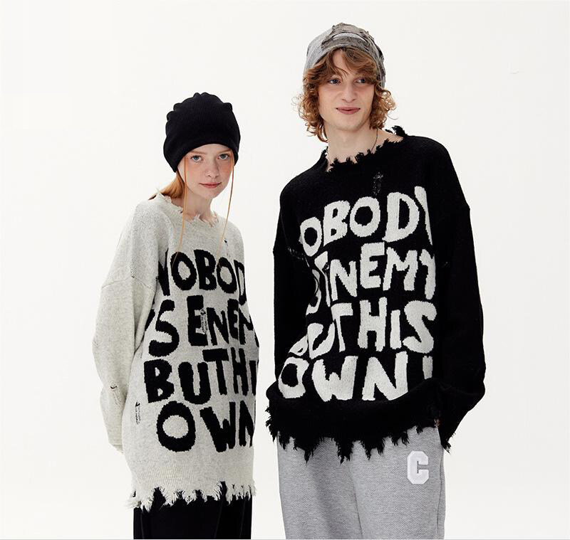 Winter Fashion Broken Design Pullover Custom Men Clothes Knitted Shirt Men Knit Sweater-copy