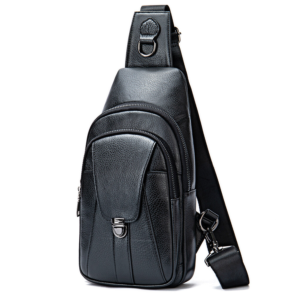 Genuine Leather Sling Daypack Multi-pocket Chest Bag Sports Hiking Travel Crossbody Bag Men's Chest Bags