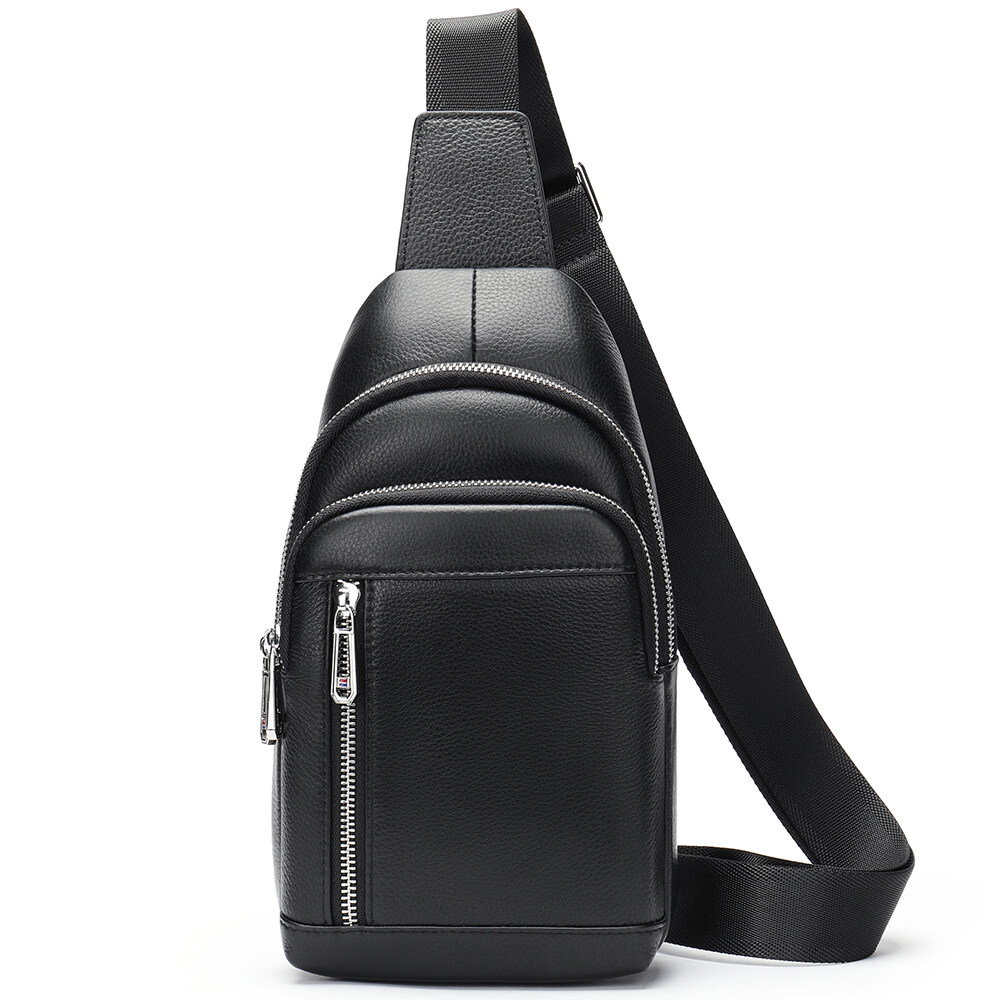 Casual Sports Travel Daypack Men Genuine Leather Crossbody Shoulder Bag Men's Chest Bag Leather Sling Bags for Men