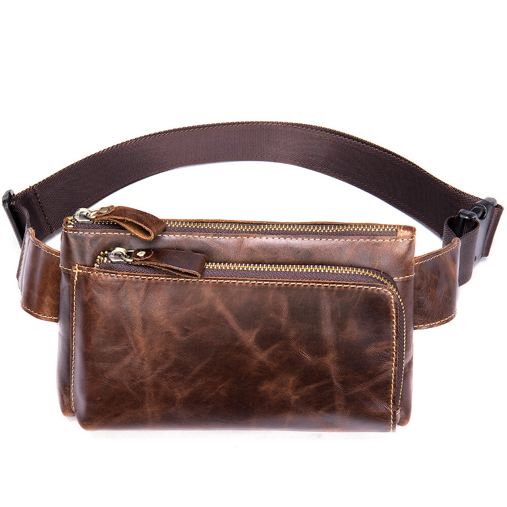 Genuine Leather Cowhide Bag Running Pouch Belt Waist Pack Bag Leather Fanny Pack Waist Bag for Men