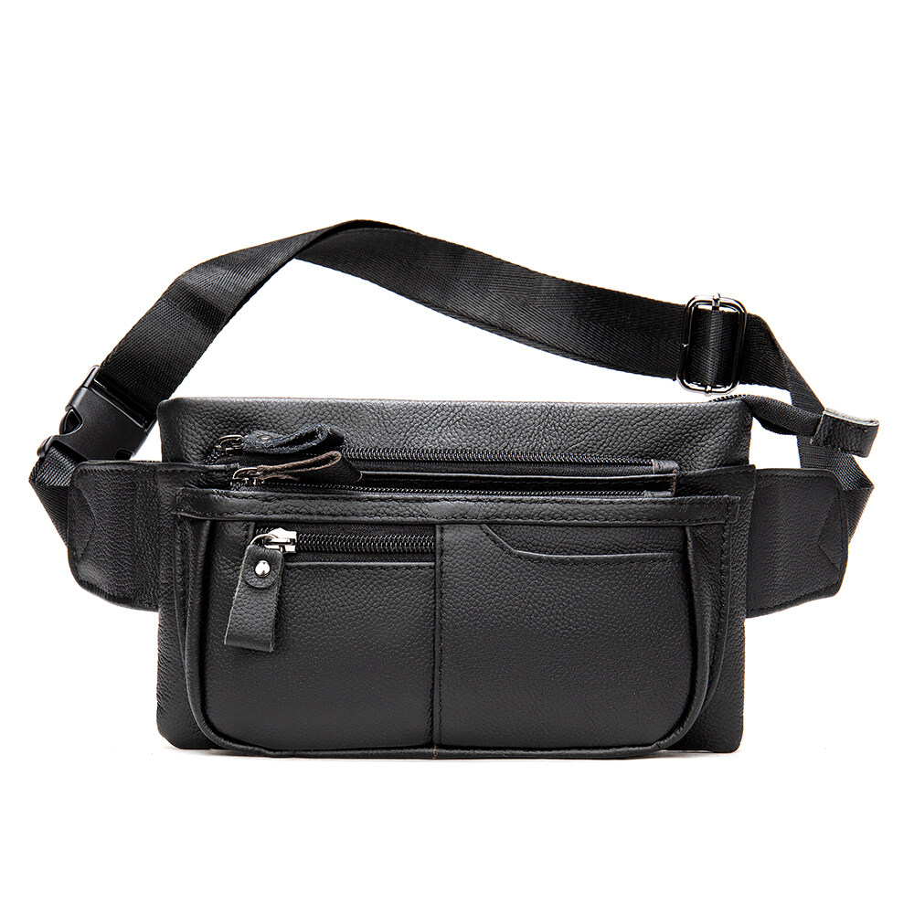 Fashion Men Fanny Pack Waist Bag Chest Bag Genuine Leather Shoulder Crossbody Sling Bag for Men