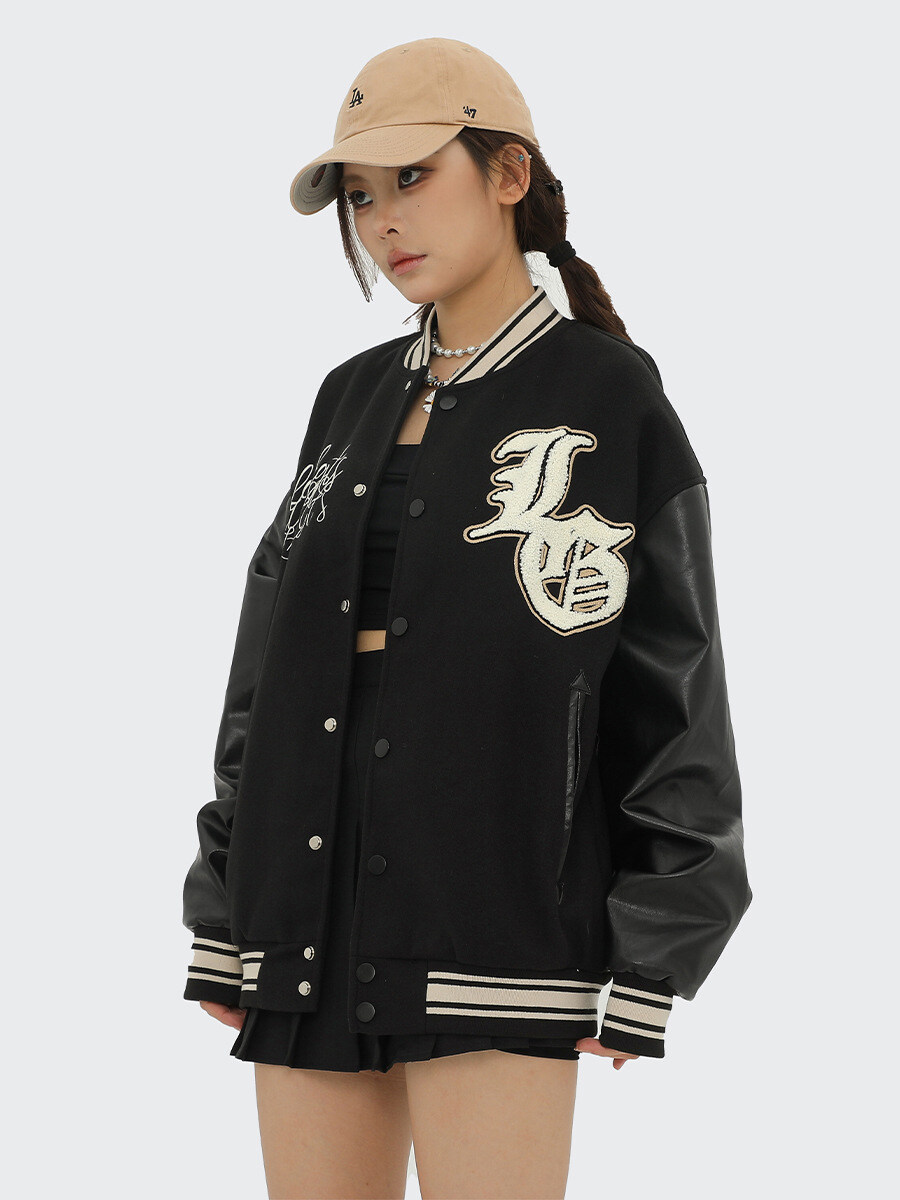 Custom Leather Baseball Chenille Patches Women Varsity Jacket
