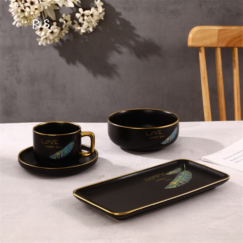 High Quality 4-Piece Matte Black Crockery Dinnerware Set