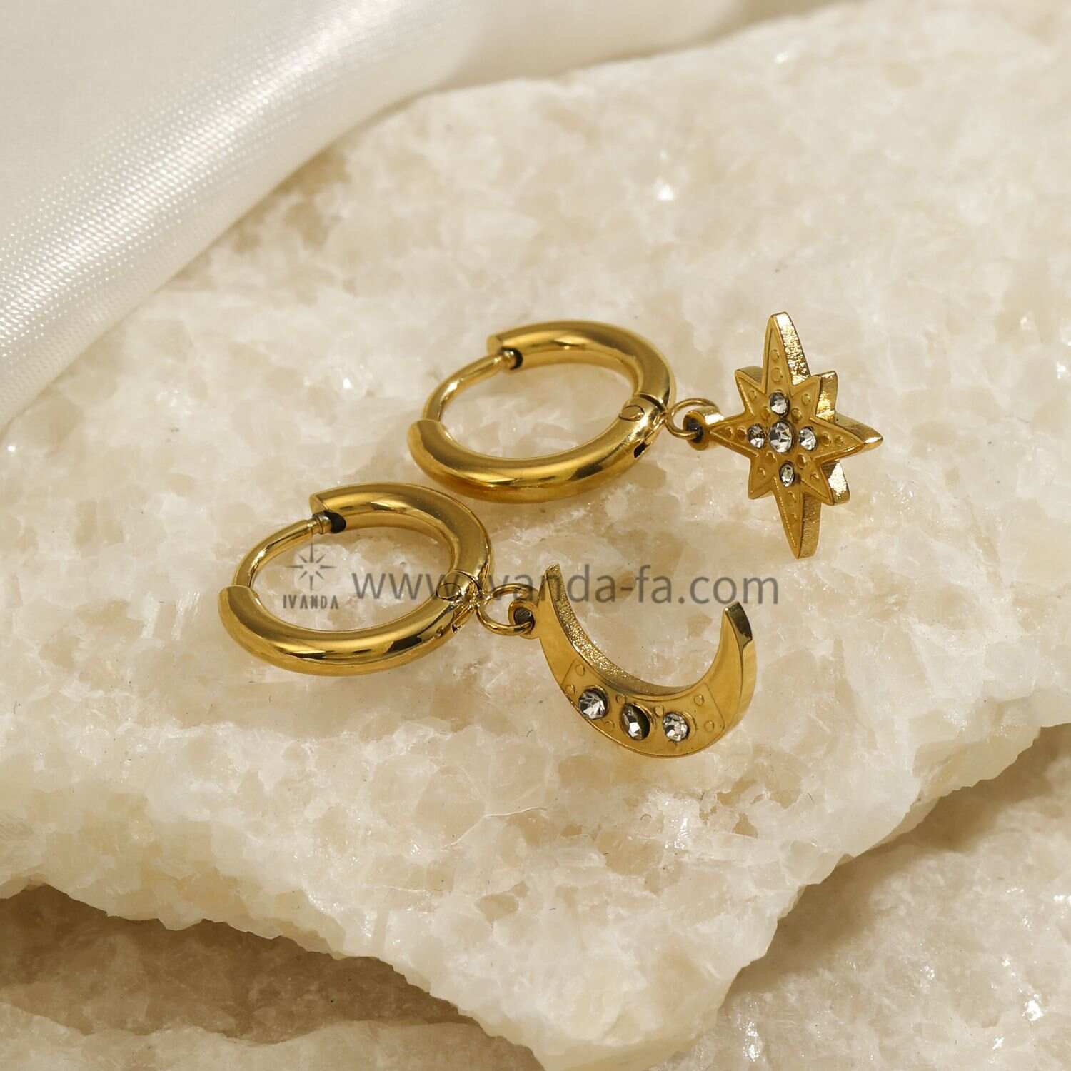 PVD Star Moon Pendant Earrings Simple Fashion Jewelry Wholesale