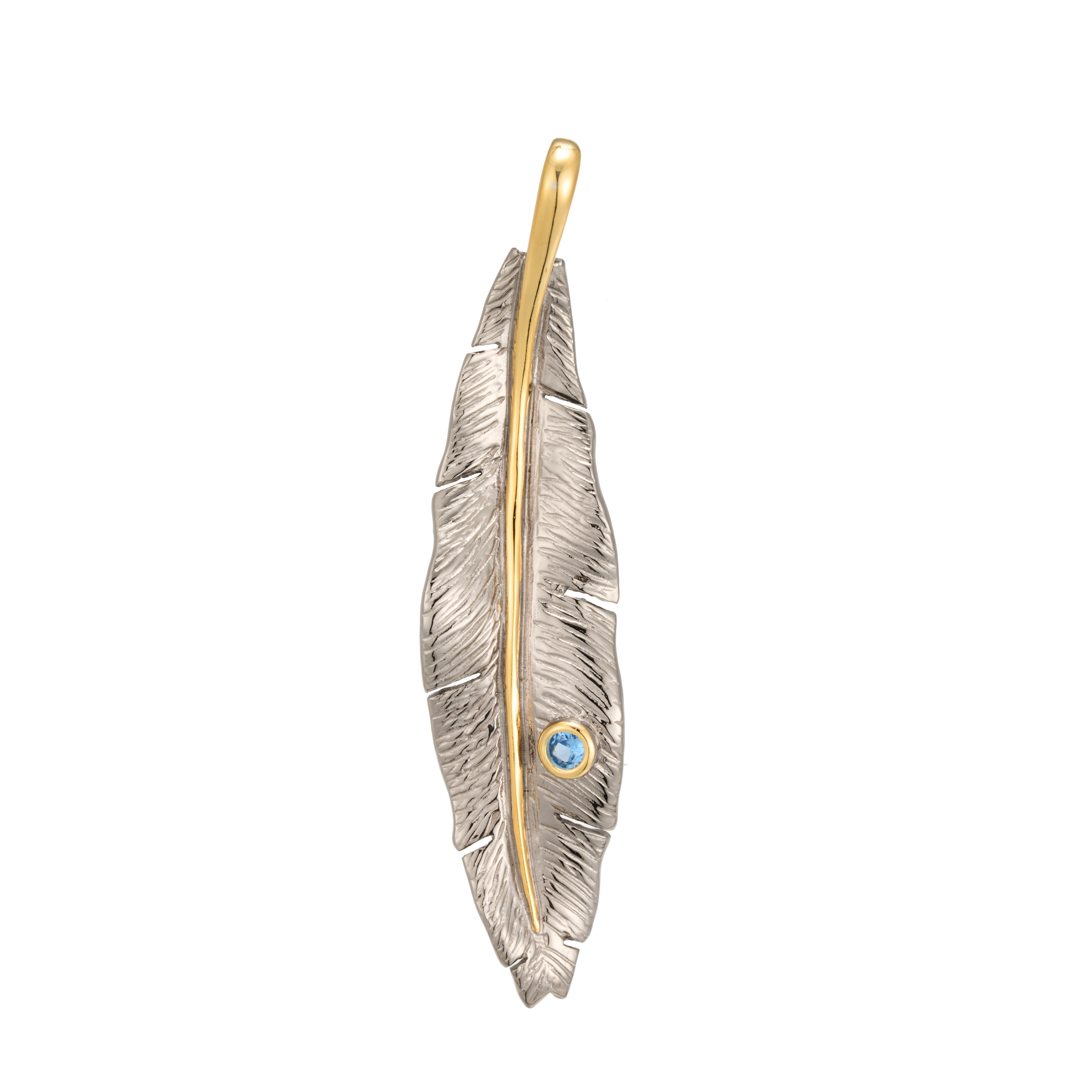 Factory wholesale custom-made S925 pure silver inlaid blue topaz vintage feather pendant jewelry handmade.
