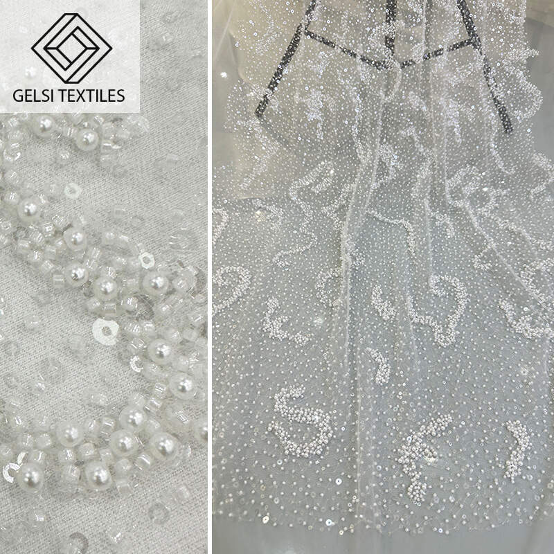 Shiny fabric Embroidered fabric Pearl fabric Sparkling lace mesh 