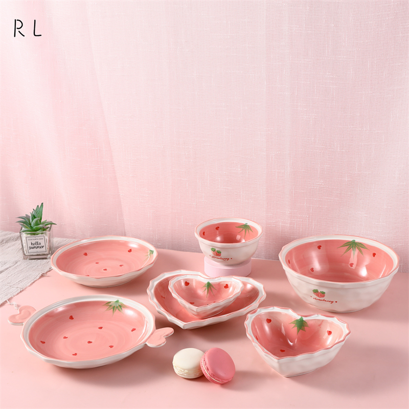 Pink Series Cute Strawberry Ceramic Tableware Set
