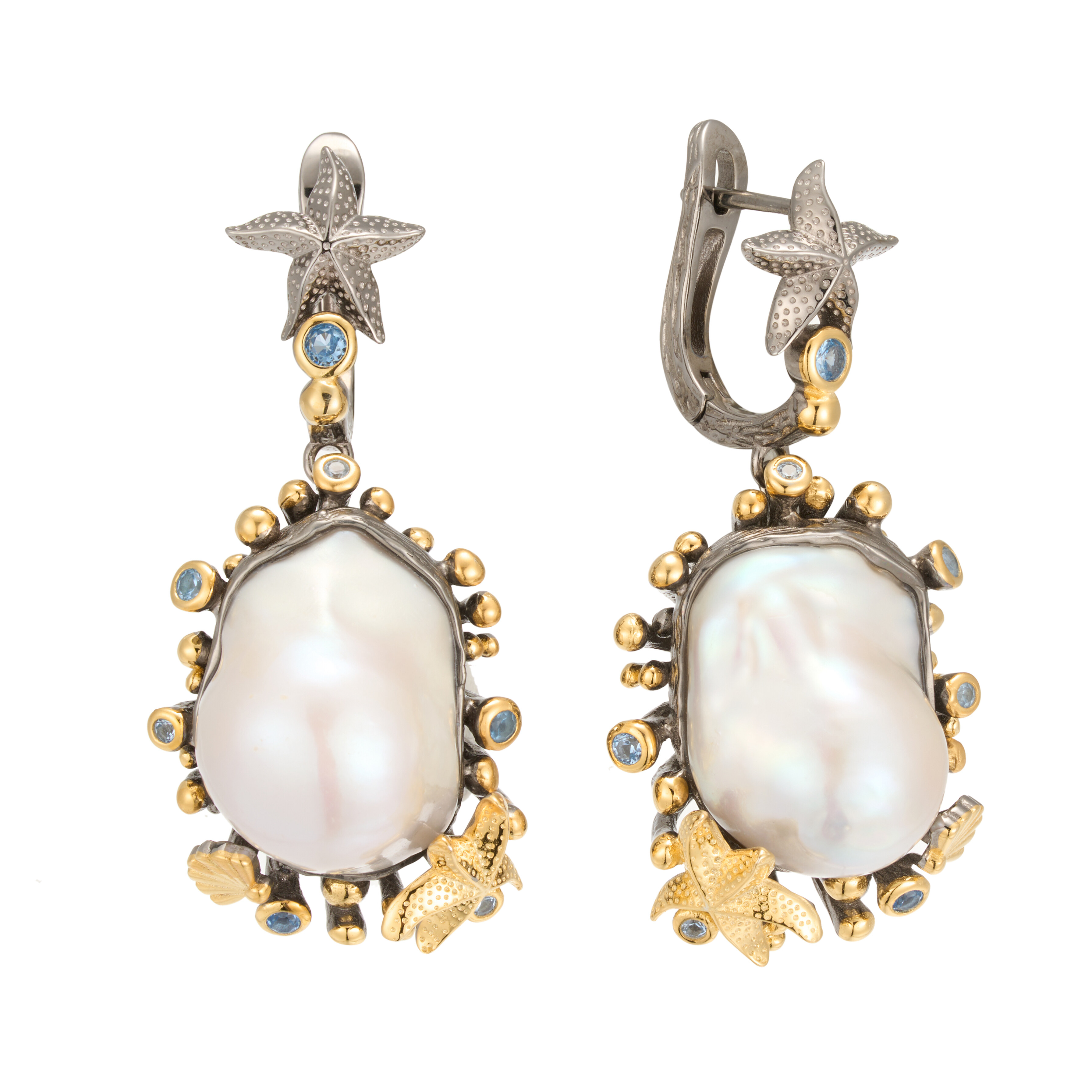 Handmade S925 Sterling Silver Baroque Pearl Earrings European and American Ins Retro Earrings Jewelry