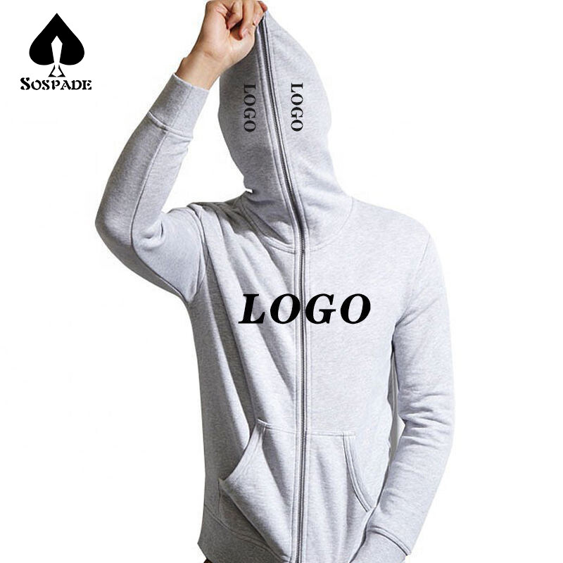 Customized Full Zip-up hoodie with solid color men's 100% cotton High quality heavy weight