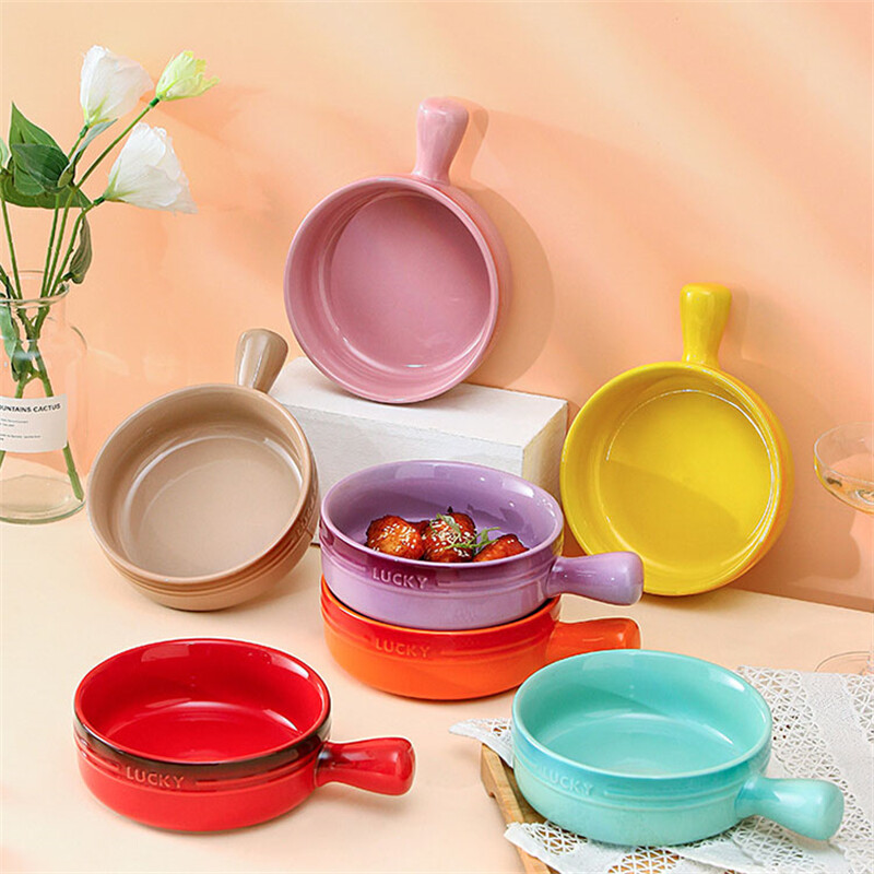 Creative Rainbow Color Ceramic Soup Bowl With Handle