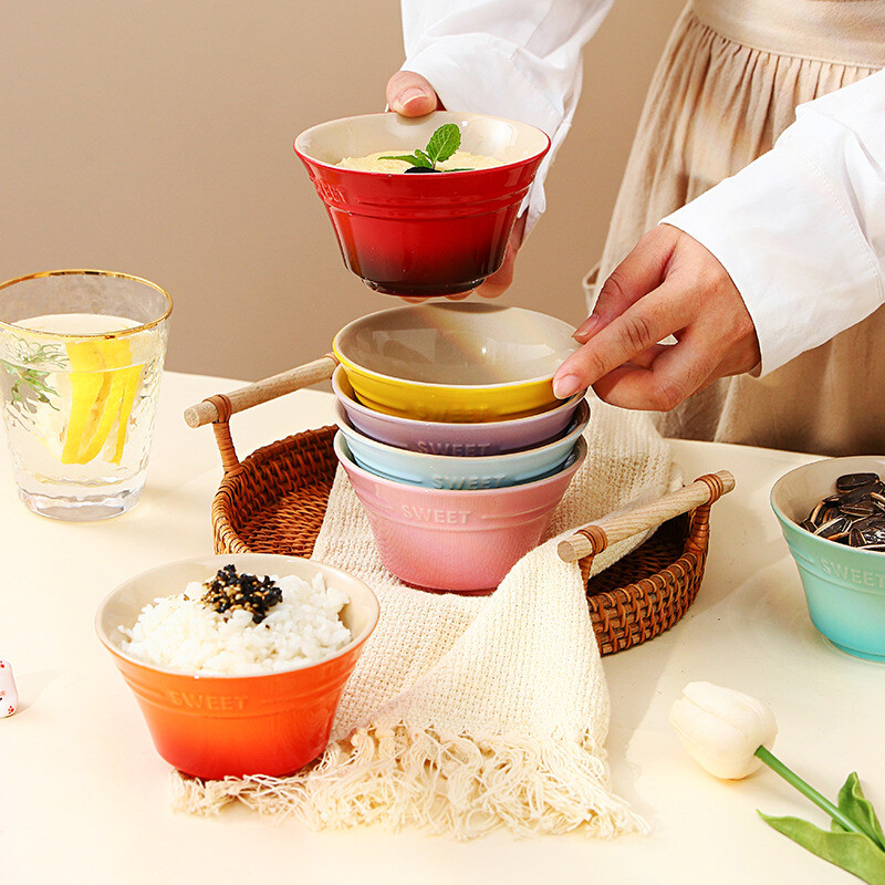 Cute Multi-Colored Ceramic Rice Bowl Oven Safe Baking Bowl