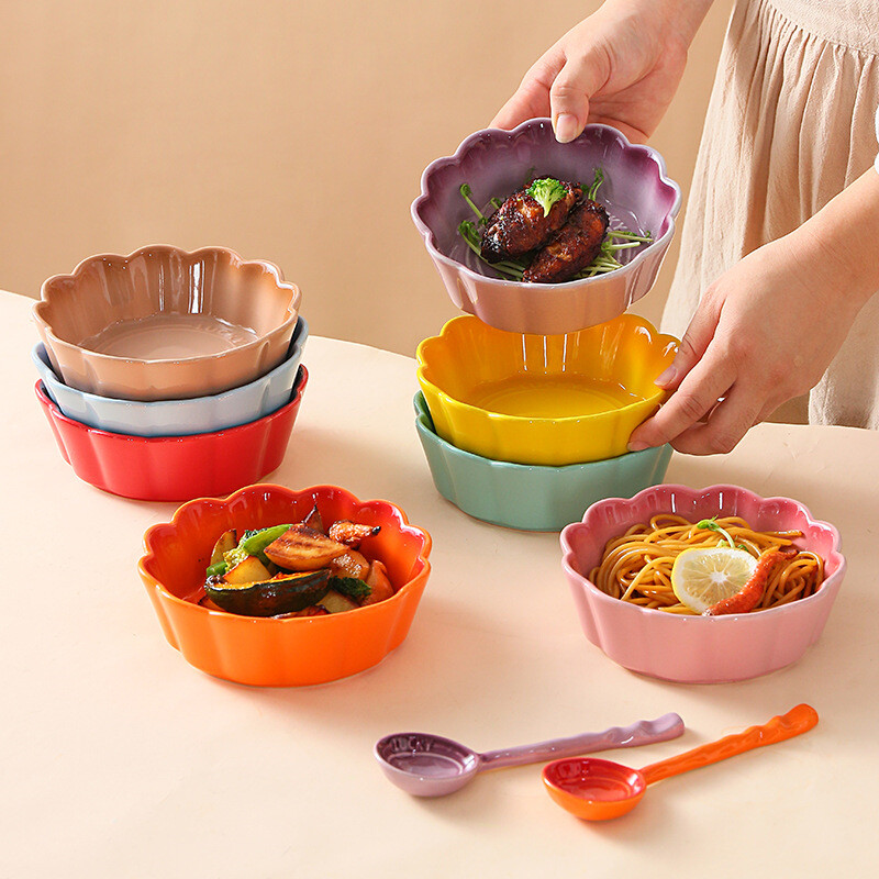 Chinese Colorful Flower Shape Porcelain Baking Bowls