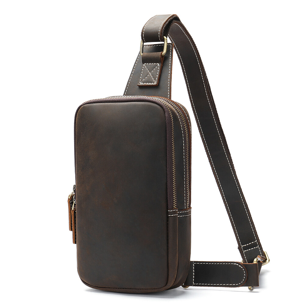 Genuine Leather Chest Bag For Men Across Shoulder Messenger Bags