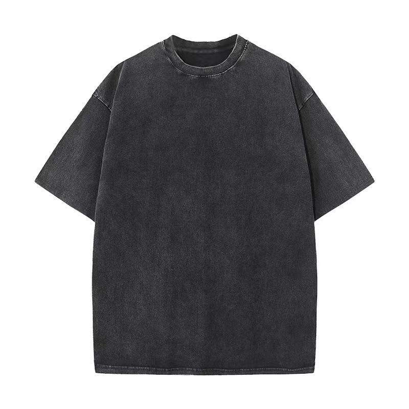 Men Bulk Raglan Sleeve Shirt Oversized With Half Heavyweight Gray Acid Wash 100% Cotton T-shirt