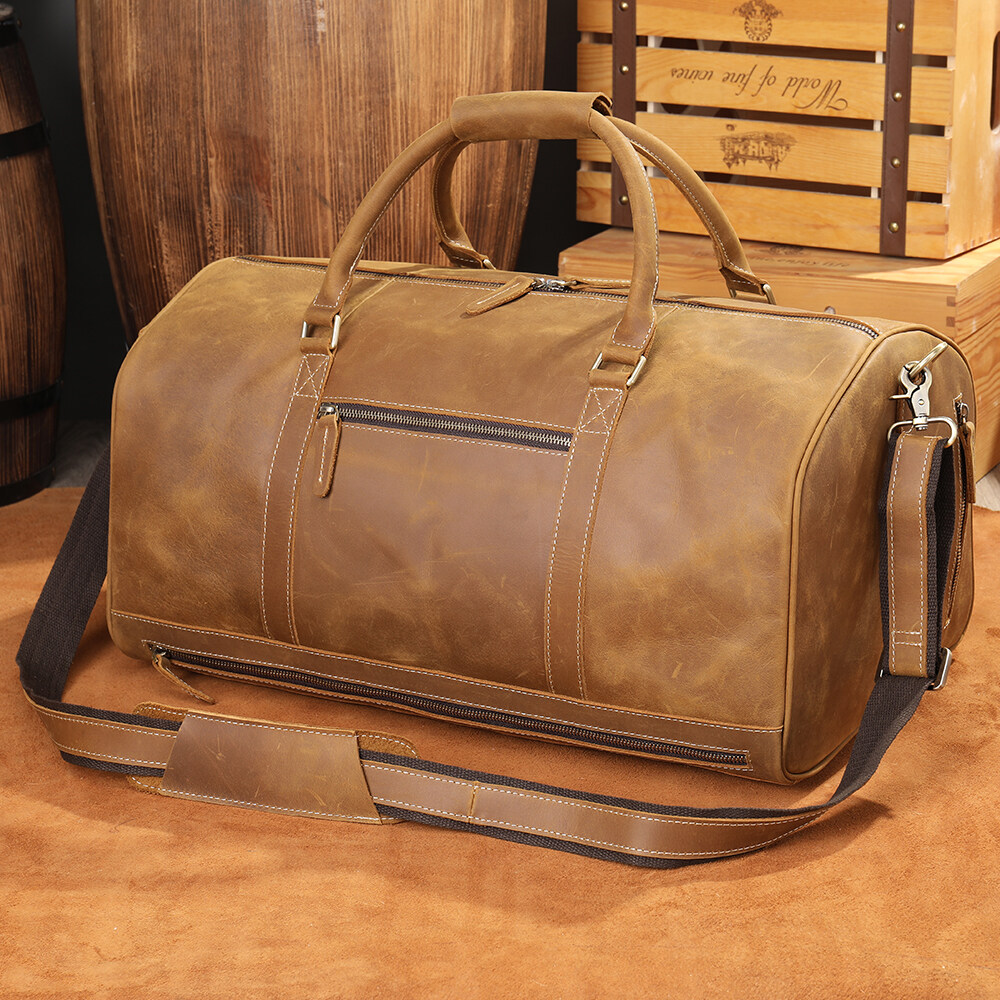 Genuine Leather Travelling Bag for Men Large Carry-on Luggage Duffle Travel Bag