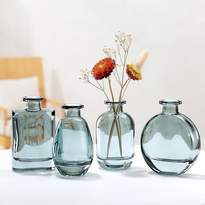 Colored glass bottles and vases,China glass vase factory manufacturer