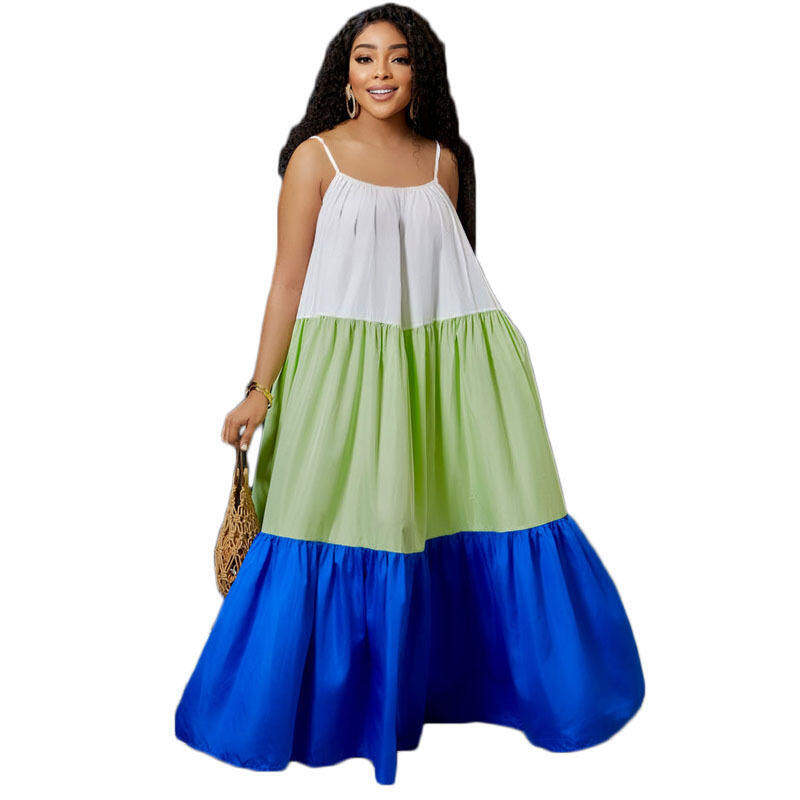 Wholesale Fashion Summer Color Blocking Plus Size Sundress African Maxi Dresses