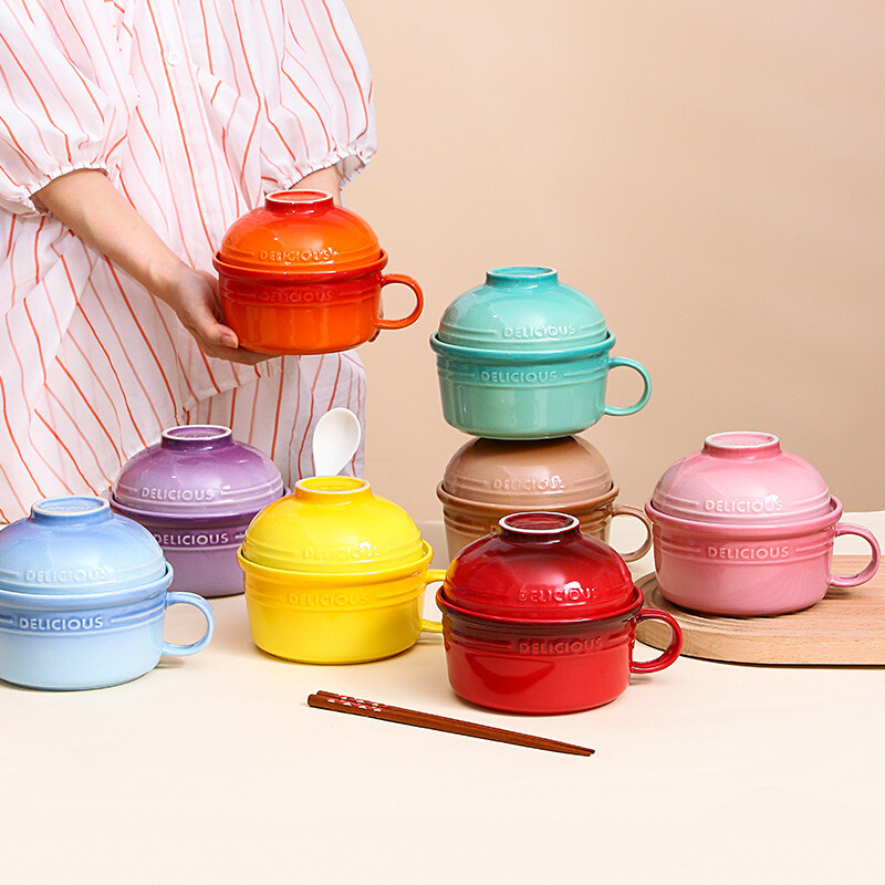 Custom Ceramic Large Ramen Bowl With Chopsticks And Spoon