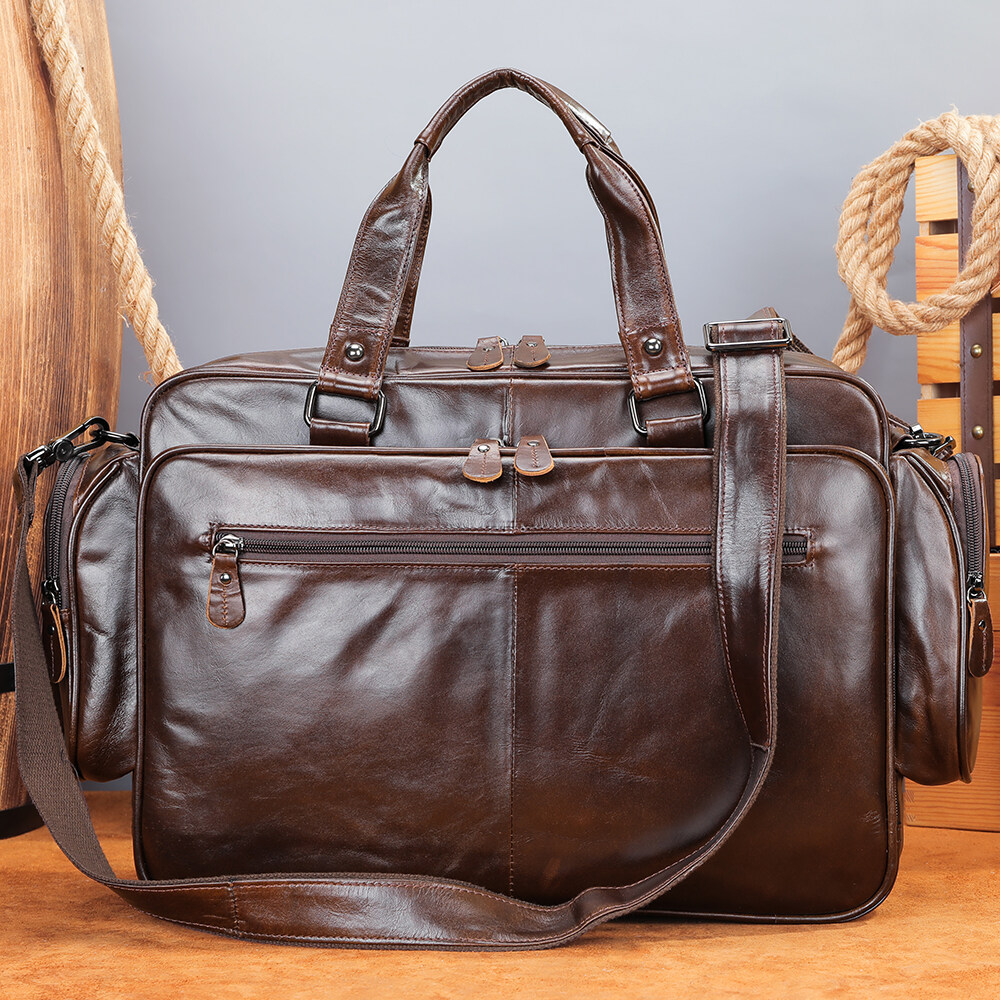 Large Capacity Computer Cowhide Backpack Retro Leather Men's Briefcase Business Handbag Bag